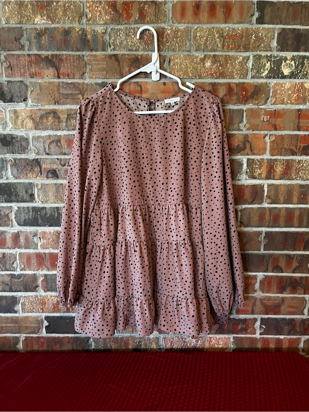 JODIFL Women’s Mauve Polka Dot Tiered Long-Sleeve Tunic Dress Size:M